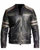 Glowrexs Biker Vintage Distressed Jacket Skull Embossed Logo at back