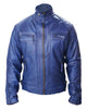 Glowrexs Men's Blue Biker Fashion Slim Fit Pure Leather Jacket