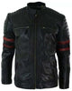 Glowrexs Cafe Racer Retro Biker Red & Black Stripe Motorcycle Leather Jacket