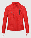 Women's Red Washed and Wax Leather Jacket