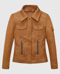 Canberra Tan Gigi Hadid Leather Jacket