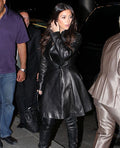 Kim Kardashian Black Leather Trench Coat