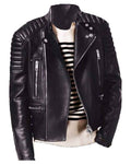 Glowrexs Men's Padded Shoulders Asymmetrical Black Bikers Padded Jacket