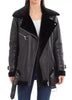 Womens Shine Black Shearling Leather Jacket