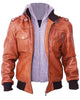 Glowrexs Men's Grey Removable Hood Brown Leather Jacket