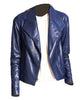 Glowrexs Asymmetrical Zipper Women’s Blue Leather Scuba Jacket