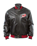 Glowrexs Carolina Hurricanes Bomber Black Leather Jacket