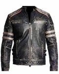 Glowrexs Biker Vintage Distressed Jacket Skull Embossed Logo at back