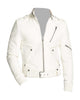 Glowrexs Belted Motorcycle White Leather Jacket for Men