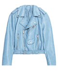 Glowrexs Women’s Baby Blue Motorcycle Leather Jacket