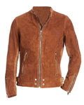 Glowrexs Men’s Zipper Pockets Casual Brown Suede Jacket