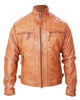 Glowrexs Men's Tan Biker Fashion Slim Fit Pure Leather Jacket
