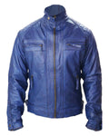 Glowrexs Men's Blue Biker Fashion Slim Fit Pure Leather Jacket