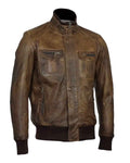 Mens Vintage Brown Leather Motorcycle Bomber Jacket
