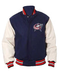 Glowrexs Columbus Blue Jackets White and Navy Blue Varsity Jacket