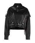 Glowrexs Womens Black cropped leather Biker Jacket
