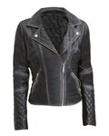 Glowrexs Womens Black Leather Biker Jacket Quilted and Slim Fit