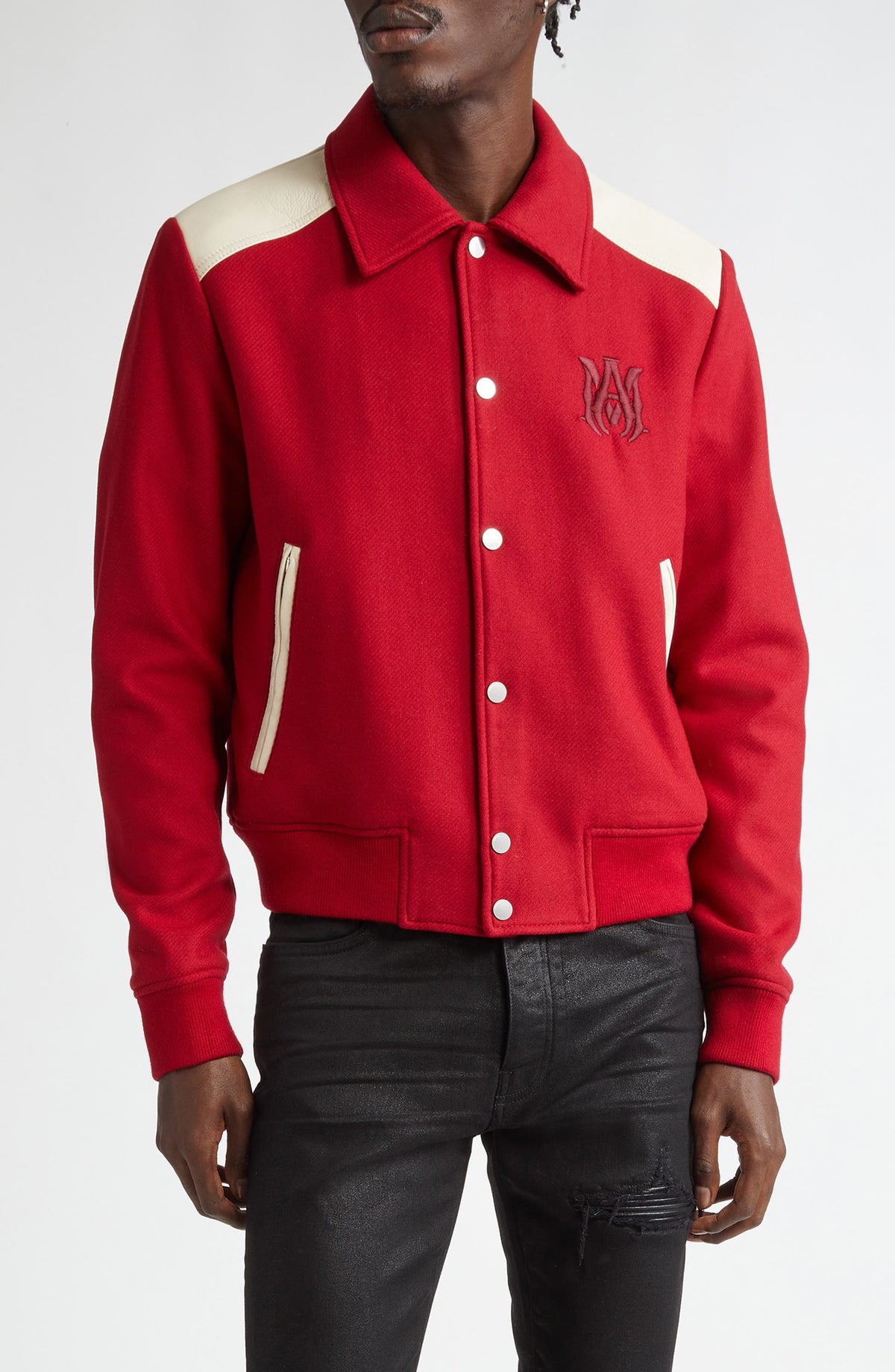 Glexo Wool & Leather Band Bomber Varsity Jacket