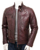 Glowrexs Men's Oxblood Quilted Shoulder Cafe Racer Biker Real Leather Jacket