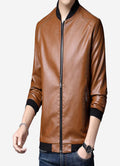 Roccao Mens Tan Leather Bomber Jacket