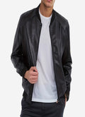 Virio Mens Black Leather Bomber Jacket