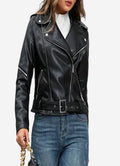 Womens Black Leather Moto Zinnia Biker Jacket
