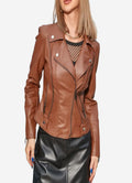Womens Elsie Brown Leather Biker Jacket