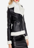 Womens Luella Black Leather Biker Fur Jacket