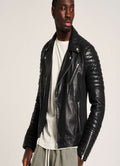 Men’s Leather Biker Jacket with Quilted Ribbed Sleeves