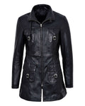 Glowrexs Women's Fur Collar Real Leather Coat