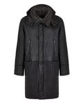 Glowrexs Men's Black Hooded Real Leather Coat
