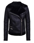 Glowrexs Women Fur Collar Black Biker Aviator Style Jacket
