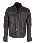 Glowrexs Men's Seven Pocket Biker Real Leather Jacket
