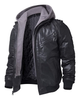 Glowrexs Men's Detachable Hooded Biker Motorcycle Leather Jacket