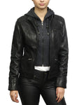 Glowrexs Women's Short Hooded Leather Biker Jacket