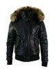 Glowrexs Men's Puffer Hooded Bomber Leather Jacket