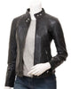 Glowrexs Women's Quilted Shoulder Stylish Biker Cafe Racer Style Real Leather Jacket
