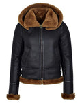 Glowrexs Women's Black Hooded B3 Flying Jacket