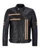 Glowrexs Men's Black With Beige Stripes Biker Motorcycle Leather Jacket