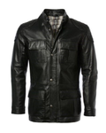 Glowrexs Men's Four Pocket Cafe Racer Long Hip Length Leather Jacket