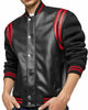 Glowrexs Mens Black with Red Stripes Leather Jacket