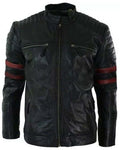 Glowrexs Cafe Racer Retro Biker Red & Black Stripe Motorcycle Leather Jacket