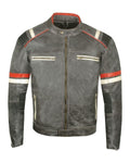 Glowrexs Men's Vintage Cafe Racer Distressed Black Biker Leather Jacket