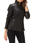 Glowrexs Women's Quilted Black Leather Jacket