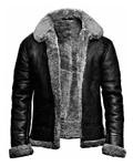 Glowrexs Men's Grey RAF Aviator Pilot Flying B3 Bomber Real Leather Jacket