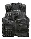 Glowrexs Mens Cargo Style Biker Cowhide Leather Vest Jacket