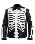 Glowrexs Mens Motorcycle Biker Skeleton Bones Leather Jacket Black/Blue