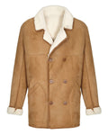Glowrexs Men's Camel Brown Fur Shearling Real Leather Duffle Coat