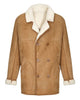 Glowrexs Men's Camel Brown Fur Shearling Real Leather Duffle Coat