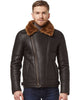 Glowrexs Men's Brown Ginger Aviator Bomber Cross Zipper Leather Jacket